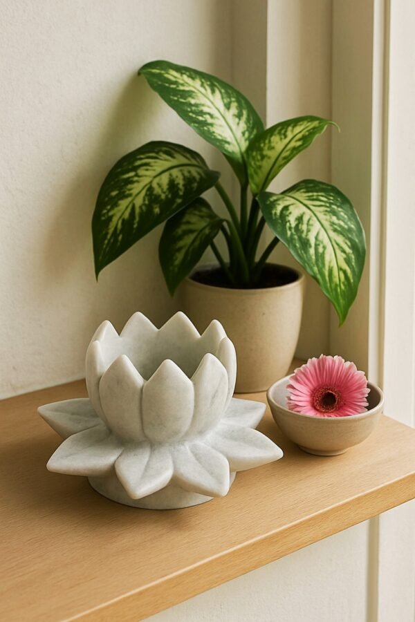 Decorative White Marble Lotus Candle Holder, Deocorative Candle Pot, Marble Candle Holder Marble Lotus Pot - Image 2