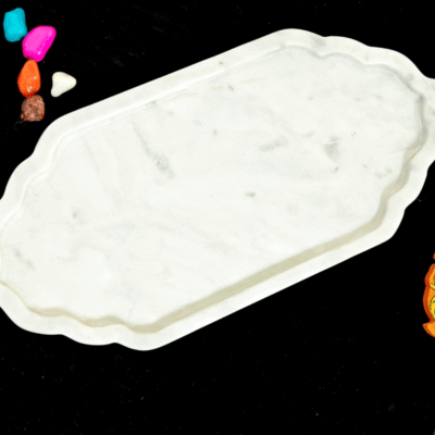 White Marble Serving Tray for Kitchen, Pooja Thali, Dinning Table and Decoration and Gift