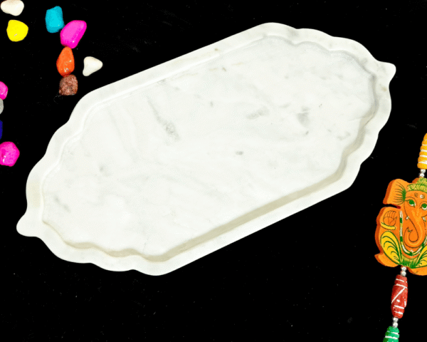 White Marble Serving Tray for Kitchen, Pooja Thali, Dinning Table and Decoration and Gift