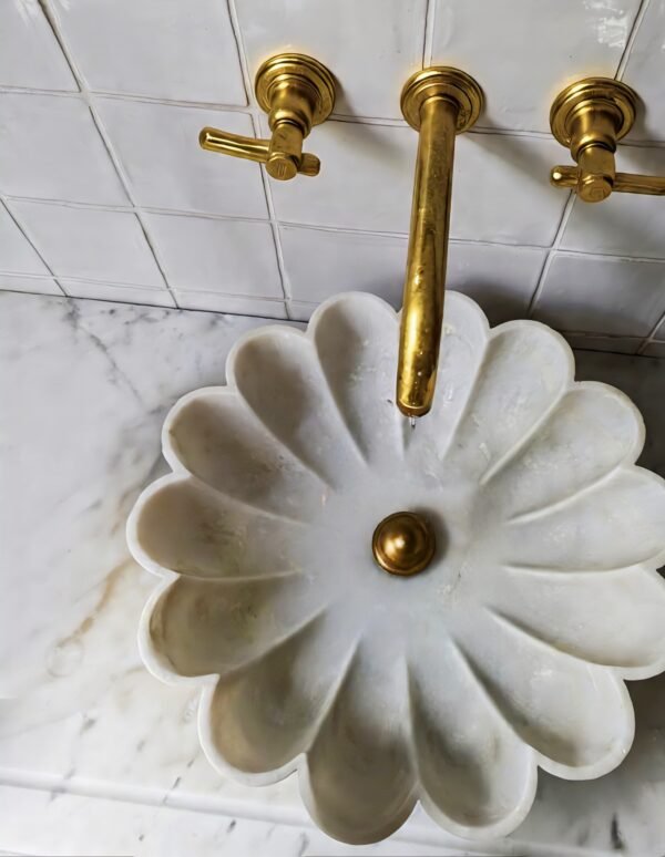 Marble Flower Scallop Marble Wash Basin - Image 4
