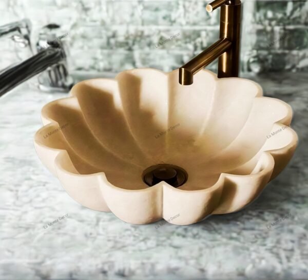 Marble Flower Scallop Marble Wash Basin - Image 5