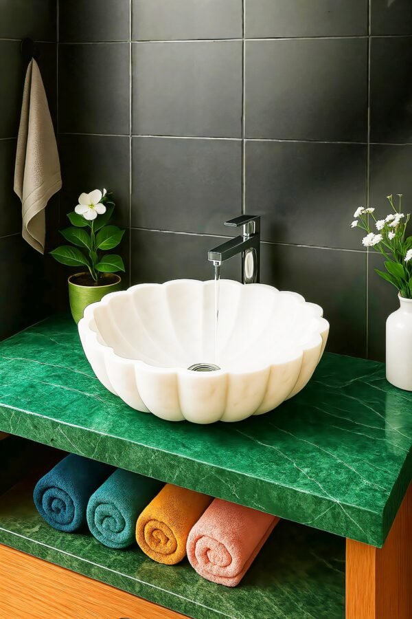 Marble Flower Scallop Marble Wash Basin