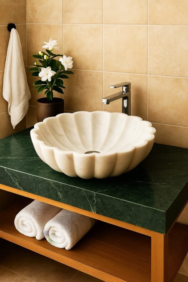 Marble Flower Scallop Marble Wash Basin - Image 2