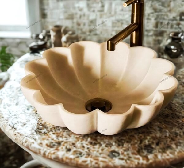 Marble Flower Scallop Marble Wash Basin - Image 7