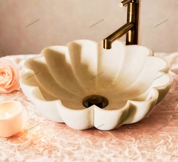 Marble Flower Scallop Marble Wash Basin - Image 9