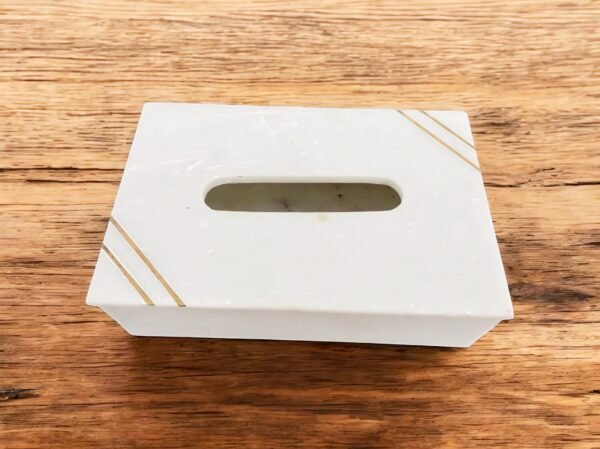 Natural Marble Tissue Box with Brass Inlay - Image 2