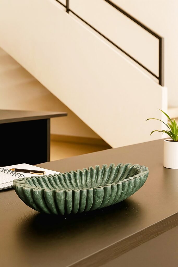 Oval Shaped Green Marble Bowl