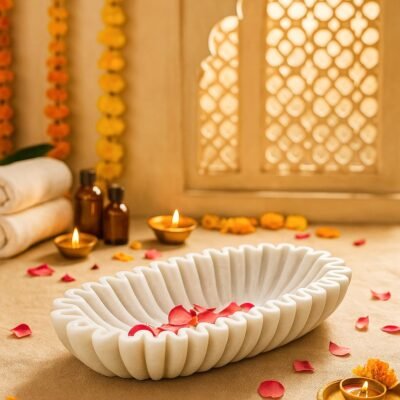Oval Shaped White Marble Bowl