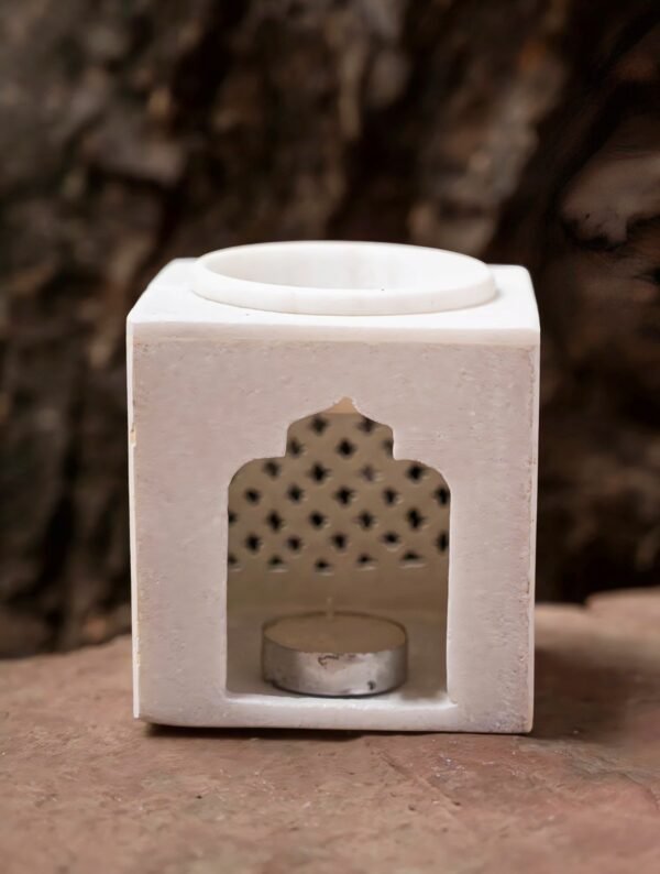 Temple Marble Oil Burner (White) | Candle Aroma Diffuser I Tea Light Holder - Image 3