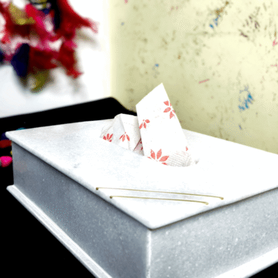 Natural Marble Tissue Box with Brass Inlay