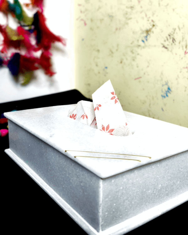 Natural Marble Tissue Box with Brass Inlay