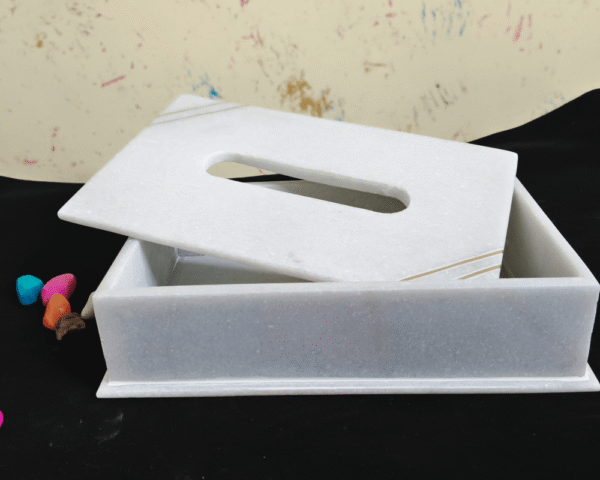 Natural Marble Tissue Box with Brass Inlay - Image 4