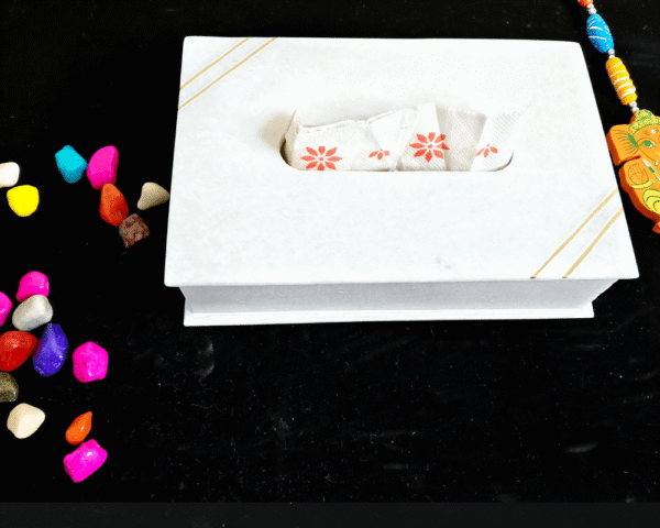 Natural Marble Tissue Box with Brass Inlay - Image 3