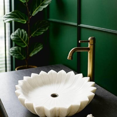 White Flower Marble Wash Basin