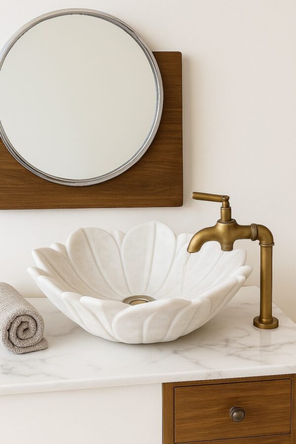 White Flower Marble Wash Basin - Image 2