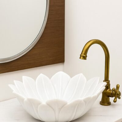White Flower Marble Wash Basin