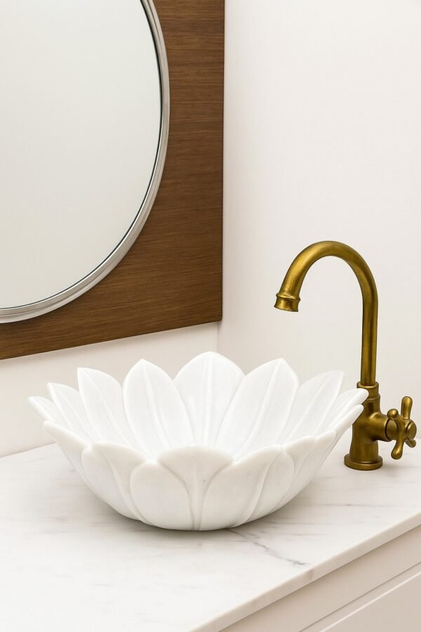 White Flower Marble Wash Basin