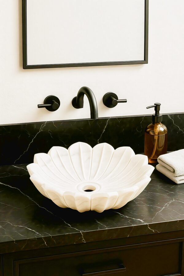 White Lotus Marble Wash Basin - Image 2
