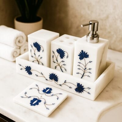 White Marble Design Bathroom Set