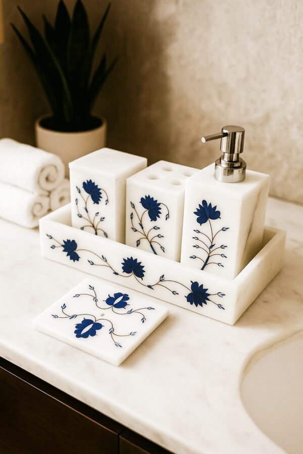 White Marble Design Bathroom Set
