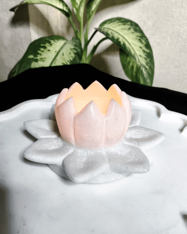Decorative White Marble Lotus Candle Holder, Deocorative Candle Pot, Marble Candle Holder Marble Lotus Pot