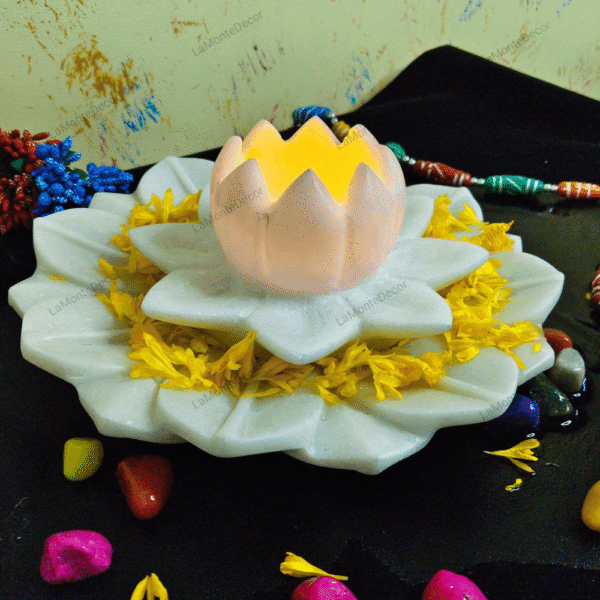 Decorative White Marble Lotus Candle Holder, Deocorative Candle Pot, Marble Candle Holder Marble Lotus Pot - Image 5