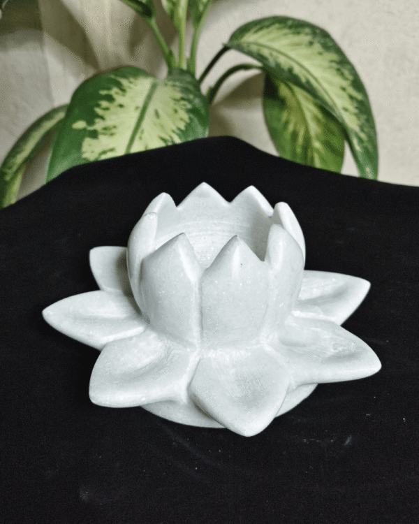 Decorative White Marble Lotus Candle Holder, Deocorative Candle Pot, Marble Candle Holder Marble Lotus Pot - Image 4
