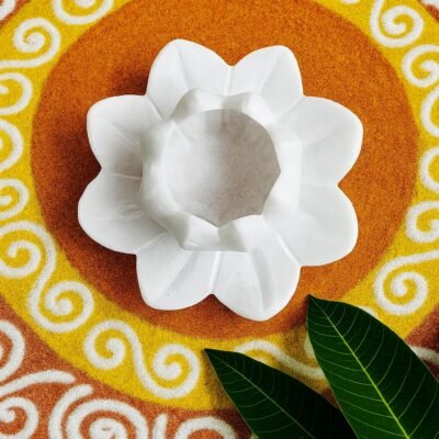 White Marble Lotus Candle Holder pot