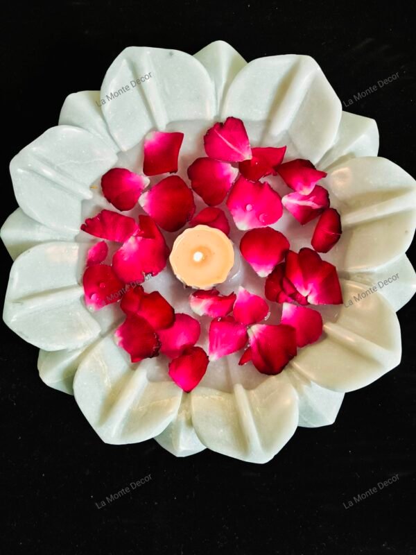 La Monte Decor Handmade Marble Lotus Round Shaped Bowl