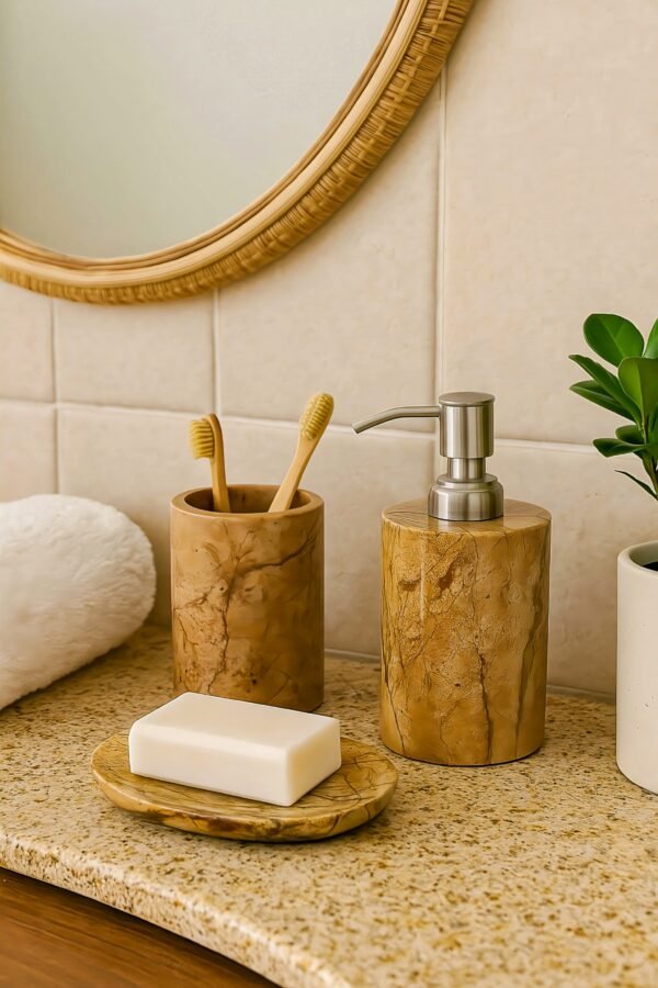 Brown Marble Bathroom Accessories Set - Image 3