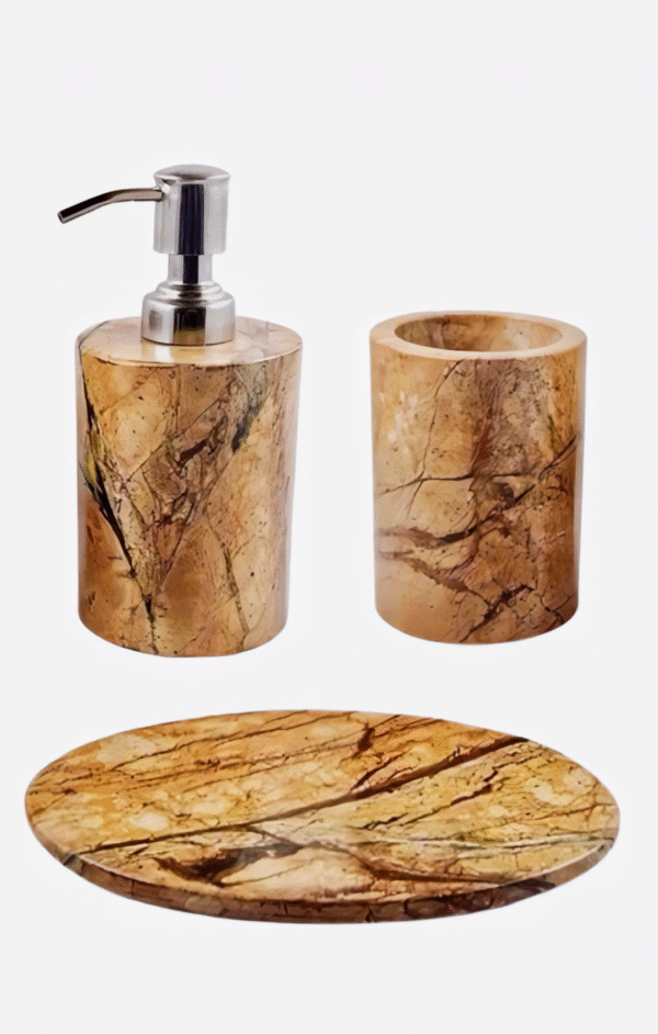 Brown Marble Bathroom Accessories Set - Image 4