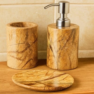 Brown Marble Bathroom Accessories Set