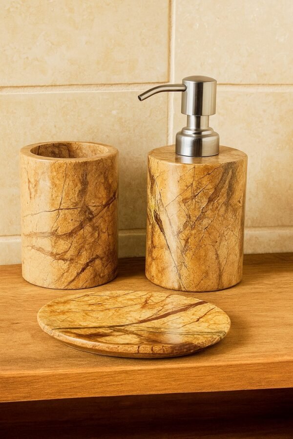 Brown Marble Bathroom Accessories Set