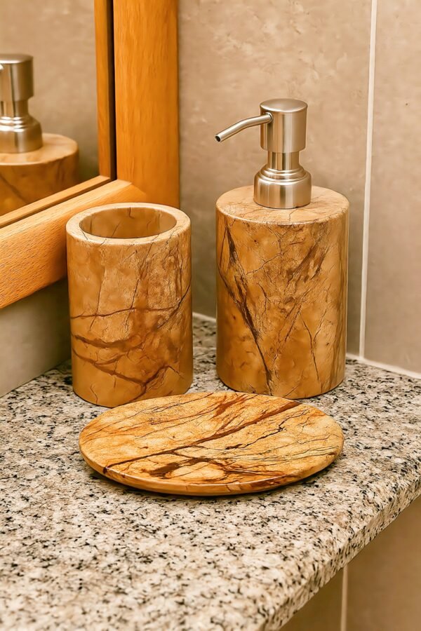 Brown Marble Bathroom Accessories Set - Image 2