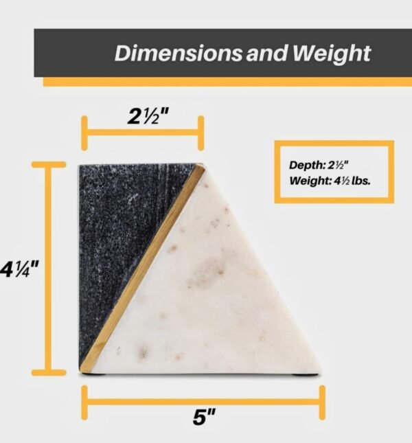 Gold Brass White & Black Marble Bookends - Image 3