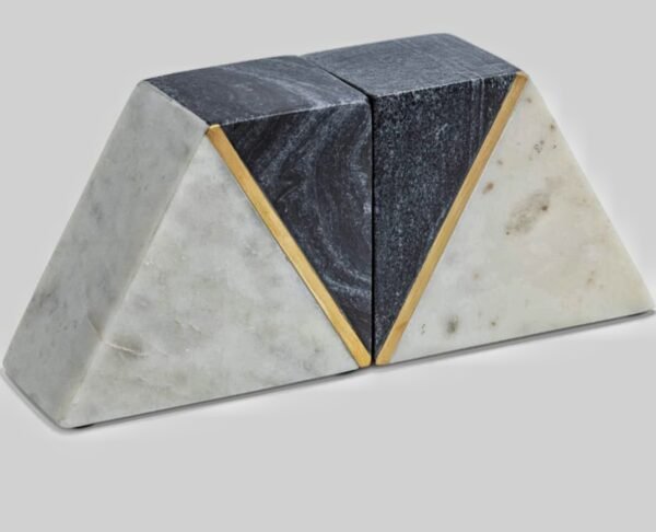 Gold Brass White & Black Marble Bookends - Image 6