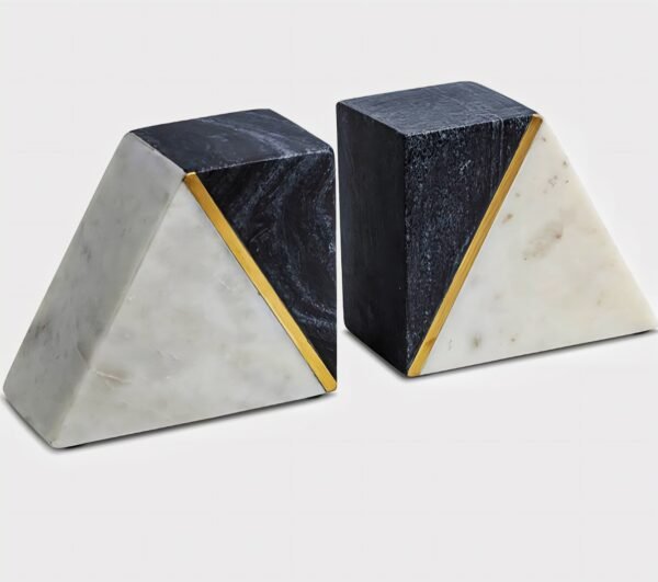 Gold Brass White & Black Marble Bookends - Image 4