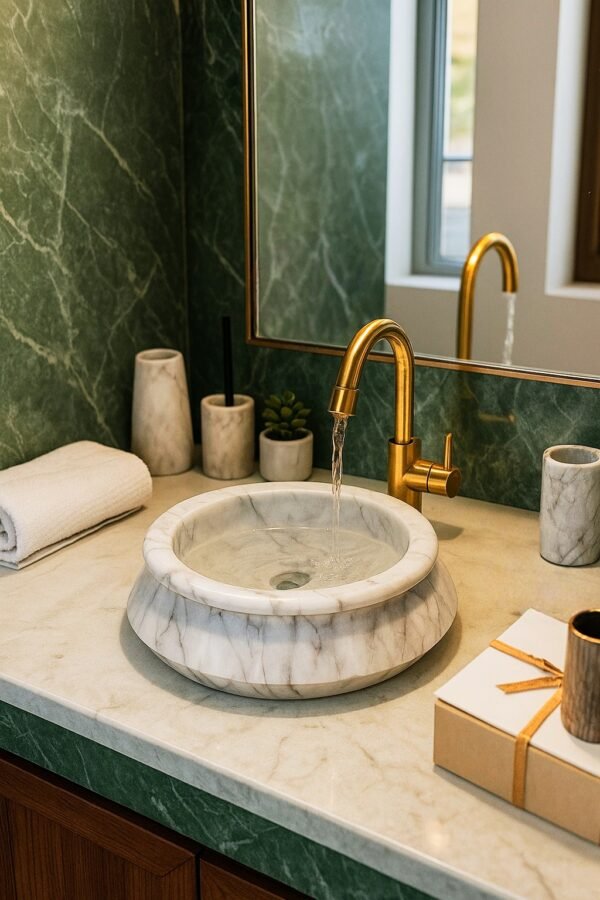 Handcrafted White Marble Cauldron Basin | Handi Basin