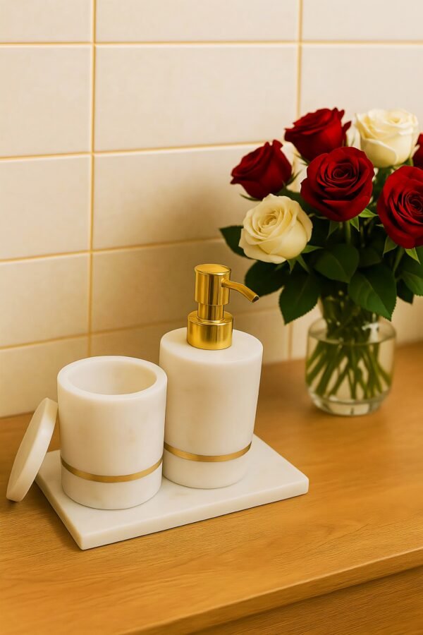 La Monte Marble with Brass Inlay Bathroom Set - Image 2