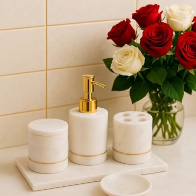 La Monte Marble with Brass Inlay Bathroom Set