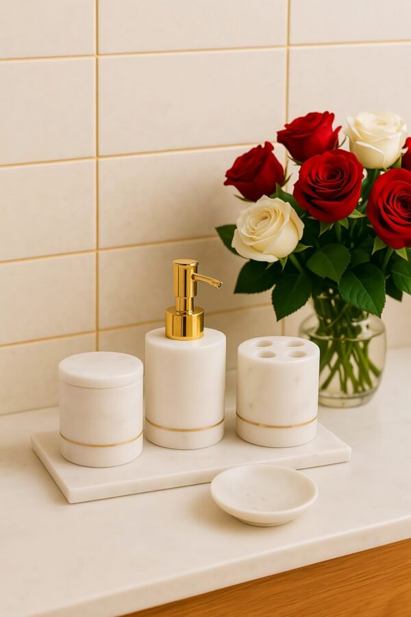 La Monte Marble with Brass Inlay Bathroom Set