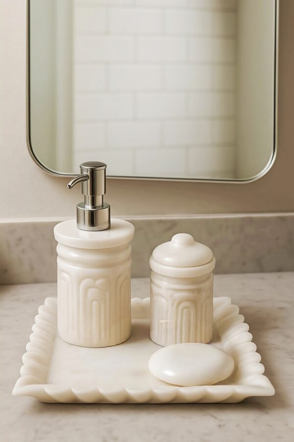 White Marble Bathroom Accessories Set - Image 3