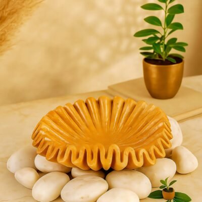Yellow Marble Ruffle Bowl