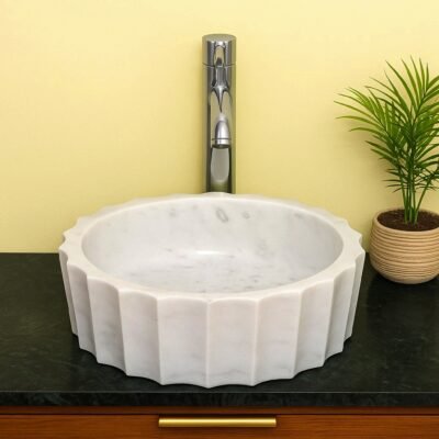 Carved Scallop Edge Marble Wash Basin