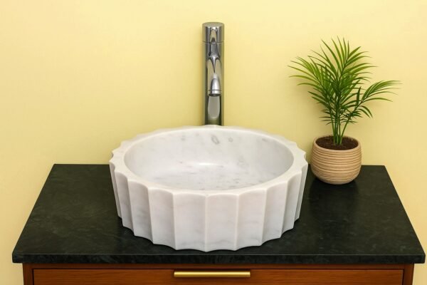 Carved Scallop Edge Marble Wash Basin