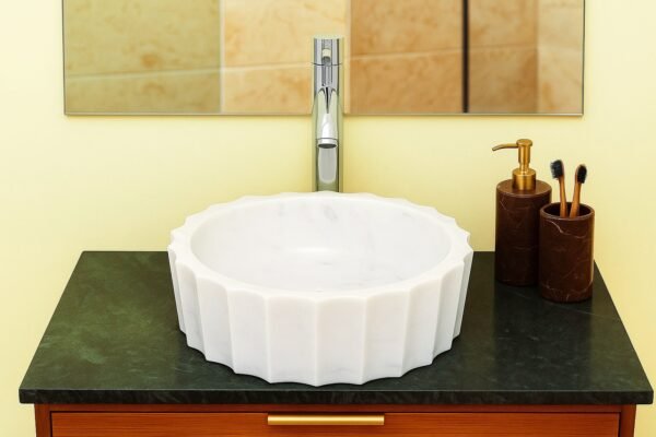 Carved Scallop Edge Marble Wash Basin - Image 2