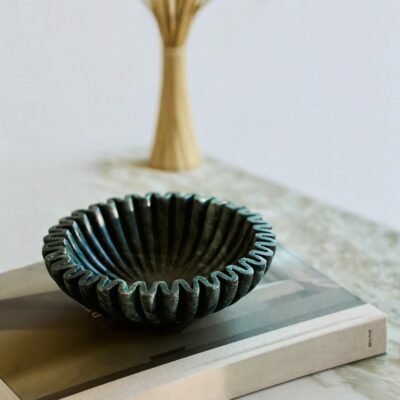 Green Marble Ruffle Scalloped Bowl