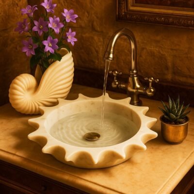 White Marble Sun Shape Basin
