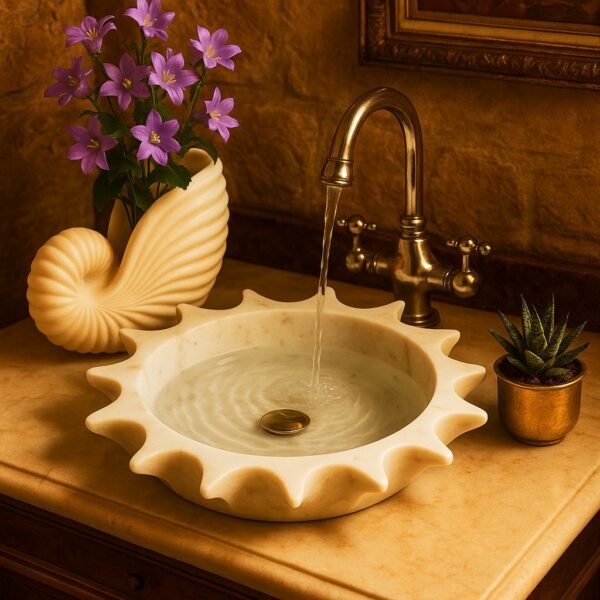 White Marble Sun Shape Basin